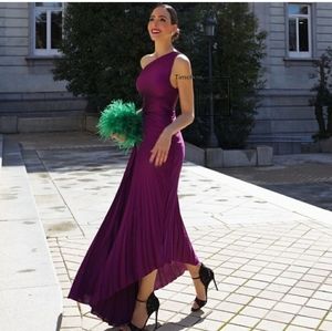 MANGO PURPLE ASYMETRICAL PLEATED DRESS